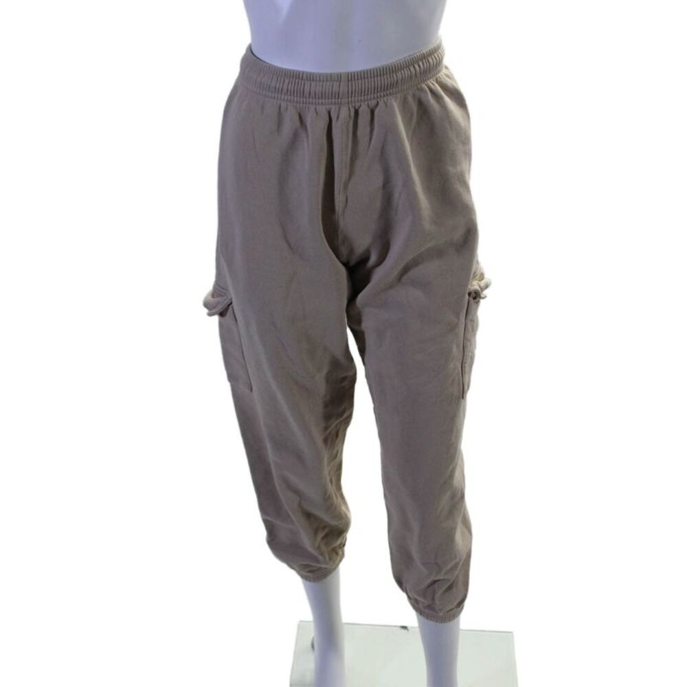 Riley Womens Elastic Waist Mid-Rise Tapered Cargo Sweatpants Beige Size M